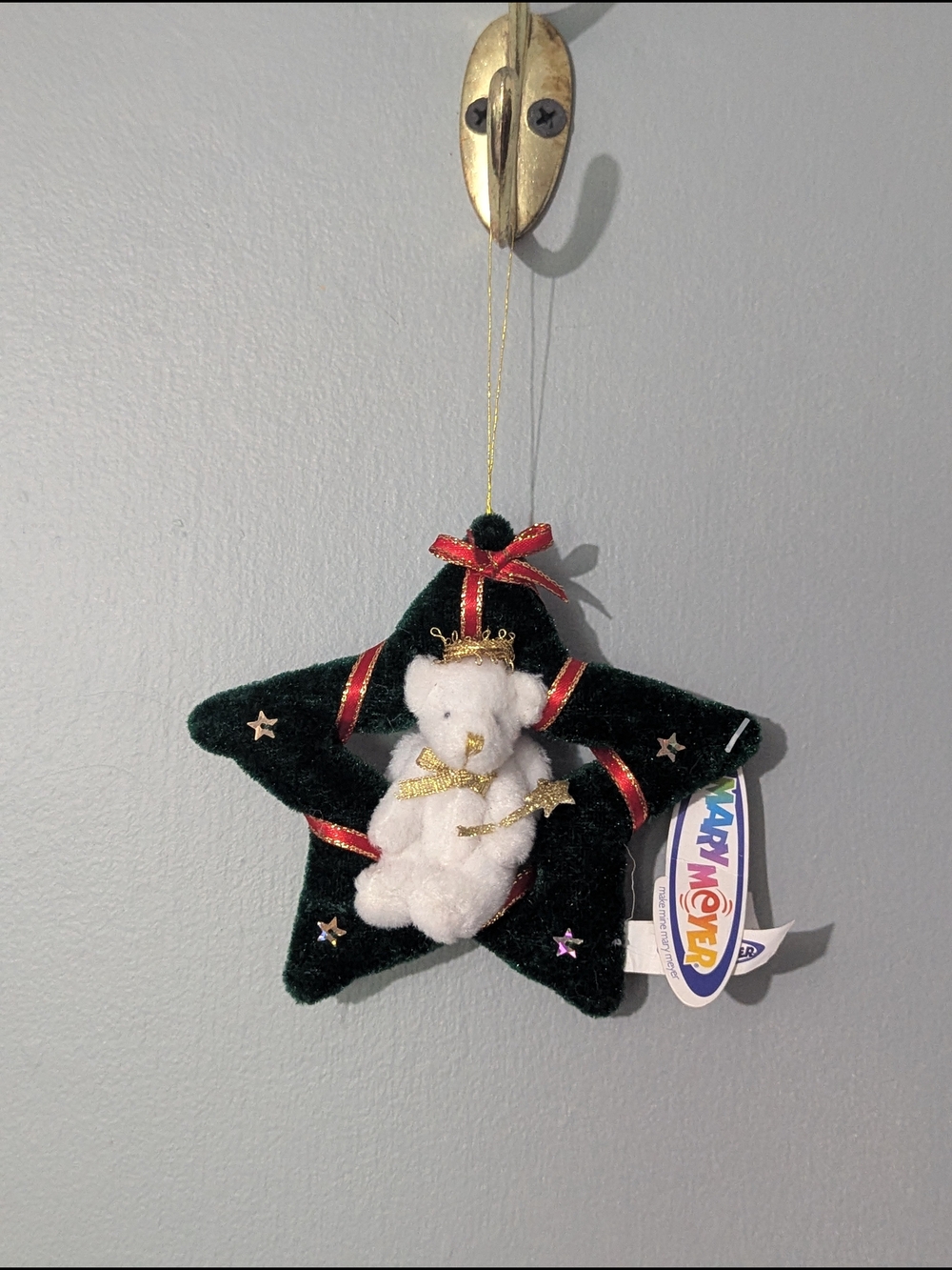 Mary Meyer Plush Teddy Bear Star Ornament Gold Accents‎ Nostalgic Christmas